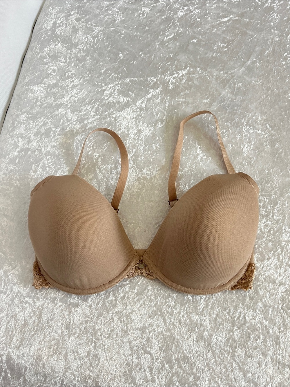 Natori Sheer Lace Underwire Bra Lightly Lined Size 34DD Tan
